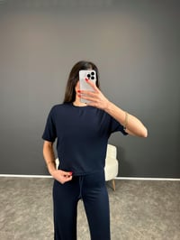 Gown Lacivert Fitilli İkili TakımGausTAKIMGU004348