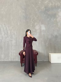 Daisy Mürdüm Önden Drape Detaylı Vatkalı Maxi ElbiseGausELBİSEGU100380