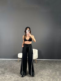 Siyah Saten Şeritli Beli Lastikli Pantolon GausPANTOLONGUU004470