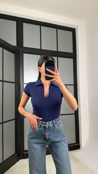 Lacivert Polo Yaka Fermuarlı Basic Bluz GAUS-01467GAUSBLUZGAUS-01467