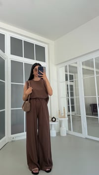 Kahve Bluz Beli Lastikli Pantolon Yıkamalı Tencel Takım GAUS-01795GAUSSuitsGAUS-01795