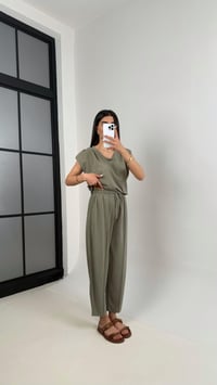 Haki Omuz Gold Detaylı Vatkalı Üst Beli Lastikli Cepli Pantolon Takım Gaus00407GausTAKIMGU1001948