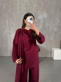 Bordo Şal Detaylı Keten Takım Gaus00142GausTAKIMGU1001330