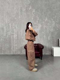 Blom Kahve Gabardin Beli Lastikli Cepli İkili TakımGausTAKIMGU00903802