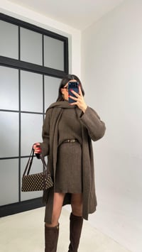 Kahve Şal Detaylı Hırka Kazak Beli Lastikli Etek Triko Takım GAUS-01039GAUSTAKIMGAUS-01039