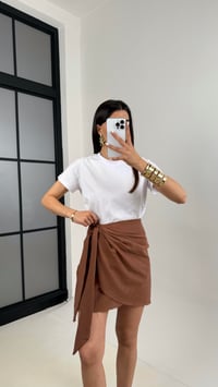 Kahve Yan Bağlama Detaylı Keten Etek Gaus00435GausETEKGU1002024