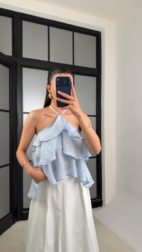 Mavi Boyundan Bağlamalı Fırfır Detaylı  Bluz GAUS-01465GAUSBLUZGAUS-01465
