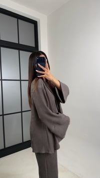 Vizon Yan Düğme Detaylı Kimono Beli Lastikli Pantolon Fitilli Kumaş Takım GAUS-00624GAUSTAKIMGAUS-00624