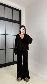 Siyah Kapüşonlu Hırka Beli Lastikli Pantolon İkili Triko Takım GAUS-00564GAUSSuitsGAUS-00564