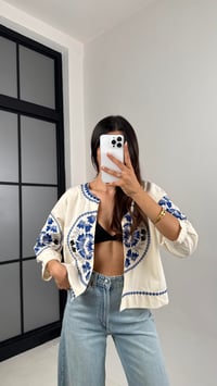 Ekru Mavi Nakışlı Tasarım Yelek Gaus00577GausYELEKGU1002347