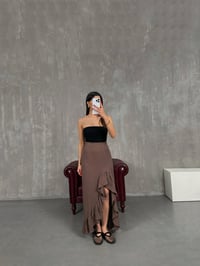 Kahve Önü Volan Yırtmaçlı Müslin Etek Gaus00186GausETEKGU1001429