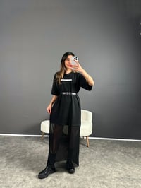 Keep Going Siyah Tül Detaylı Tshirt  Elbise GausELBİSEGU004245