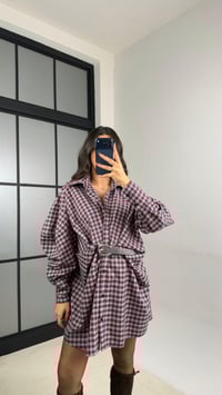 Bordo Ekose Desenli Kemerli Tasarım Elbise GAUS-01162GAUSDressesGAUS-01162