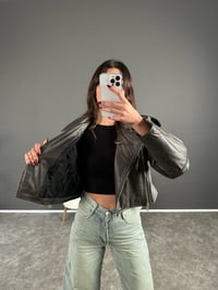 Viva Gri Eskitme Fermuarlı Deri Ceket GausCEKETGU004022