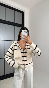 Krem Çizgili Kapüşonlu Düğme Detaylı Hırka GAUS-00468GAUSHIRKAGAUS-00468