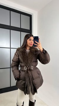 Kahve Yaka Kürk Detaylı Kuşaklı Şişme Mont GAUS-00563GAUSMONTGAUS-00563