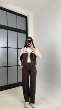 Acı Kahve Hırka Beli Lastikli Pantolon İkili Selanik Kumaş Takım GAUS-00800GAUSSuitsGAUS-00800