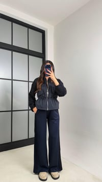 Lacivert Beli Lastikli Ceket Pantolon Paraşüt Örgü Detaylı Modal Takım GAUS-00964GAUSTAKIMGAUS-00964