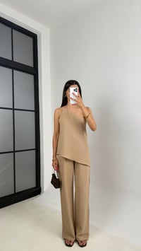 Vizon Tek Omuz Bluz Beli Lastlik Pantolon Keten Takım Gaus00696GausTAKIMGaus00696