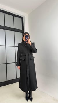 Siyah Astarlı Kuşaklı Cep Detaylı Premium Kaşe Kaban GAUS-00963GAUSKABANGAUS-00963