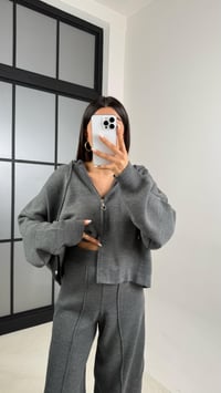 Antrasit Kapüşonlu Hırka Beli Lastikli Pantolon İkili Triko Takım GAUS-00564GAUSTAKIMGAUS-00564