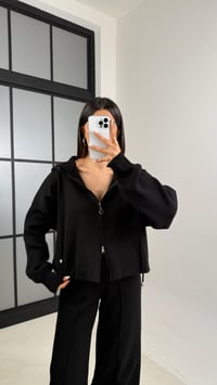 Siyah Kapüşonlu Hırka Beli Lastikli Pantolon İkili Triko Takım GAUS-00564GAUSSuitsGAUS-00564