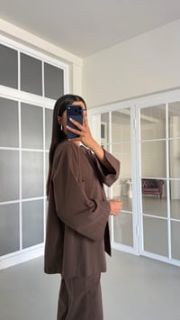 Kahve Kimono Beli Lastikli Pantolon İkili Keten Takım GAUS-01491GAUSTAKIMGAUS-01491