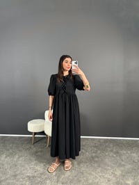 Dimitra Siyah Önden Bağlamalı Balon Kol ElbiseGausELBİSEGU008025