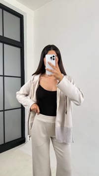 Ekru Kapüşonlu Hırka Beli Lastikli Pantolon İkili Premium Takım GAUS-0075GAUSTAKIMGAUS-0075