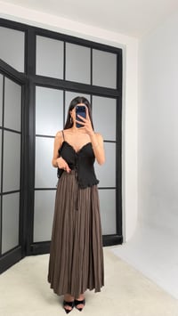 Kahve Beli Lastikli Kırışık Kumaş Etek GAUS-01320GAUSETEKGAUS-01320