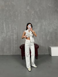 Beyaz Yelek Pantolon Tasarım Denim Takım Gaus00130GausTAKIMGU1001295