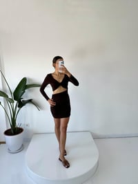 Despina Acı Kahve Drapeli Dekolteli Elbise	GausELBİSEGU001756