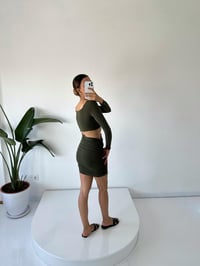 Despina Haki Drapeli Dekolteli Elbise GausELBİSEGU001752