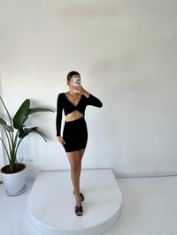 Despina Siyah Drapeli Dekolteli Elbise GausELBİSEGU001754
