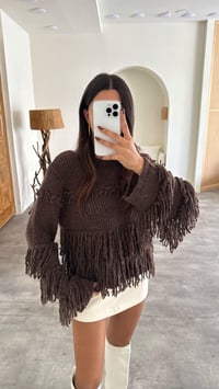 Kahve Saçaklı Örme Triko Kazak GAUS-00134GAUSSweaterGAUS-00134