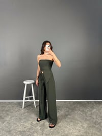 Alfa Haki Büzgülü Bluz Pantolon İkili TakımGausTAKIMGU008044