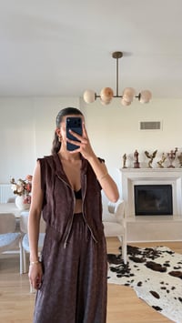 Kahve Kapüşonlu Yelek Beli Lastikli Şalvar Pantolon İkili Takım GAUS-01653GAUSSuitsGAUS-01653