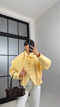 Sarı Fiyonk Düğmeli Astarlı Şal Detaylı Kaşe Ceket GAUS-00885GAUSCEKETGAUS-00885