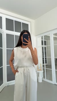 Ekru Bluz Beli Lastikli Pantolon Yıkamalı Tencel Takım GAUS-01795GAUSSuitsGAUS-01795
