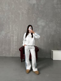Pomas Beyaz Denim Karışımlı Bisiklet Yaka Üç İplik Şardonlu TakımGausTAKIMGU10054