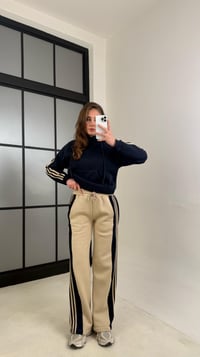 Lacivert Şerit Detaylı Sweatshirt Beli Lastikli Eşofman Şardonlu Takım GAUS-01073GAUSTAKIMGAUS-01073