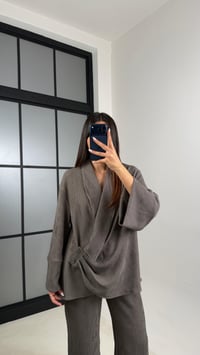 Vizon Yan Düğme Detaylı Kimono Beli Lastikli Pantolon Fitilli Kumaş Takım GAUS-00624GAUSTAKIMGAUS-00624