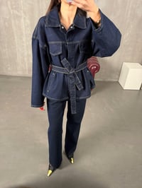 Vanola Lacivert Belden Kuşaklı Tasarım Premium Denim Takım GausTAKIMGU100491