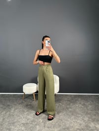 Vive Haki Keten Arkası Lastikli PantolonGausPANTOLONGU007290