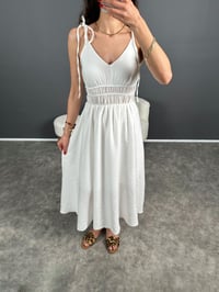 Yulia Beyaz İp Bağlama Askılı Astarlı Premium Elbise GausELBİSEGU007090