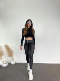 Düğme Detaylı Fermuarlı Mat Deri TaytGausTAYTGU00801