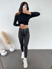 Düğme Detaylı Fermuarlı Mat Deri TaytGausTAYTGU00801