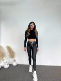 Düğme Detaylı Fermuarlı Mat Deri TaytGausTAYTGU00801