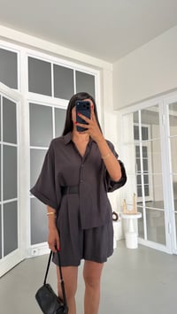 Antrasit Gömlek Hasır Kemerli Şort İkili Tencel Takım GAUS-01801GAUSSuitsGAUS-01801