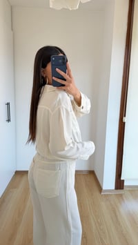 Bej Beli Lastikli Tencel Denim Tulum GAUS-01394GAUSTULUMGAUS-01394
